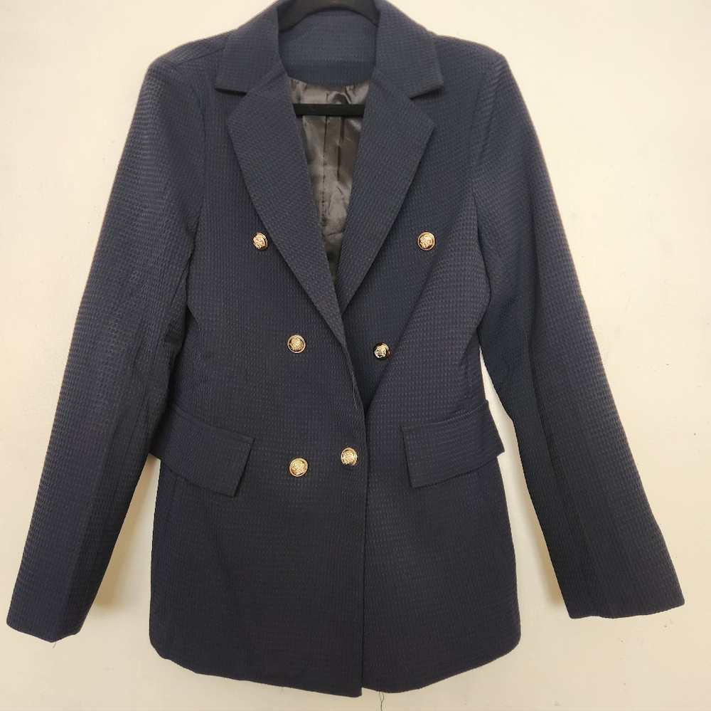 Elegant Navy Double-Breasted Women's Blazer